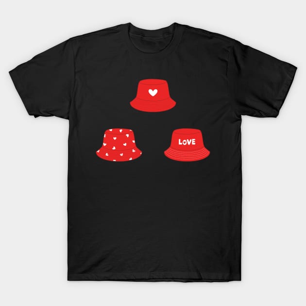 Red bucket hats with hearts set T-Shirt by Nikamii